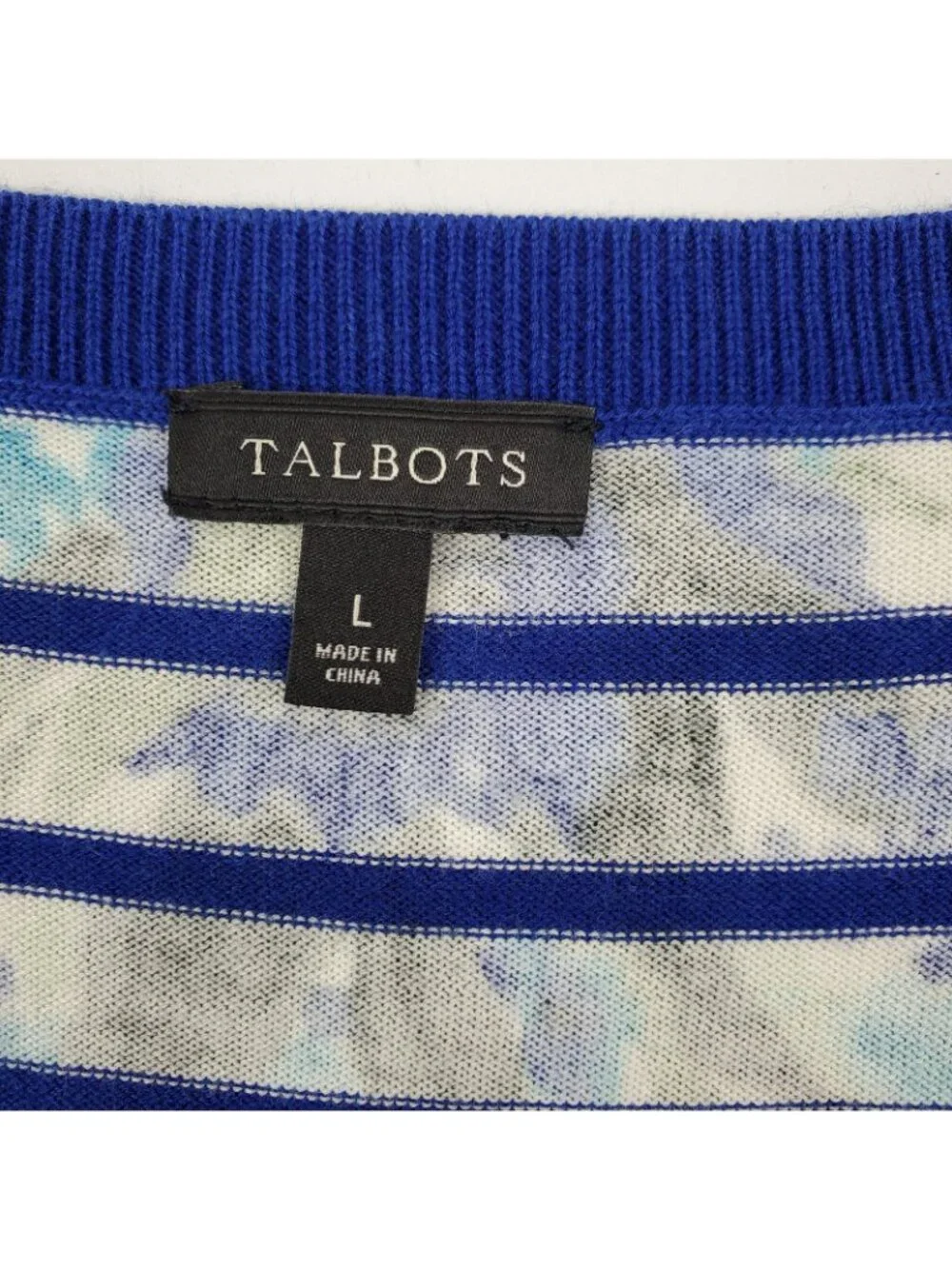 Talbots Sweater Women Large Floral Long Sleeve Button Up Blue Green Cream